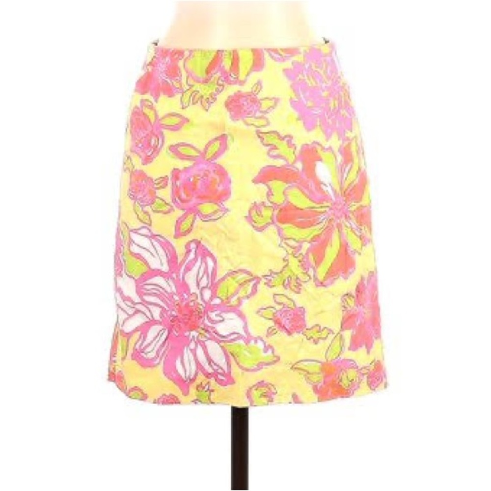 LILLY PULITZER Poplin Yellow & Pink Floral Mini Skirt Sz 8